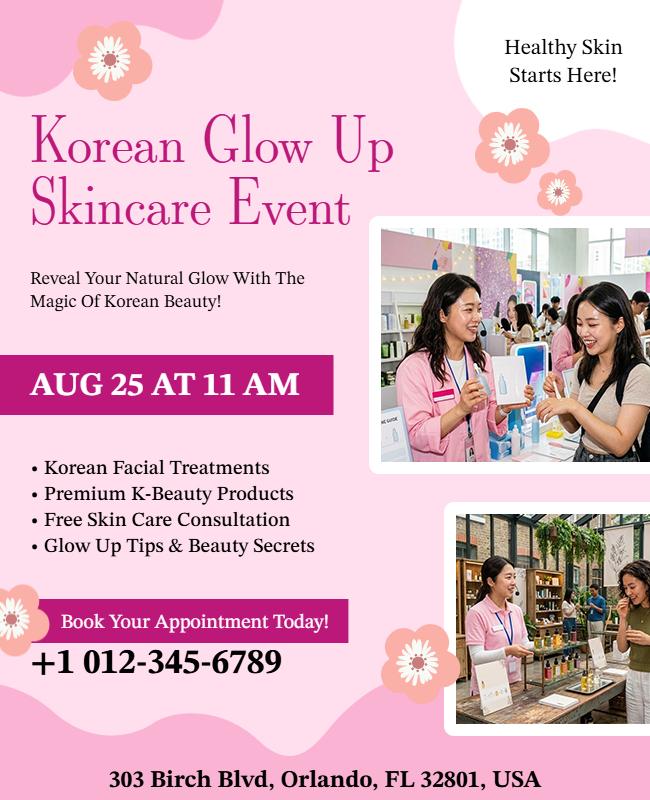 Korean Glow up Skincare Event Promotional Flyer Template