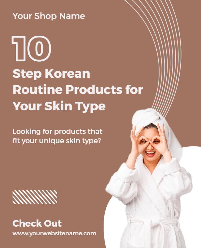 Korean Skincare Routine Guide with Stylish Brown Design Poster Template
