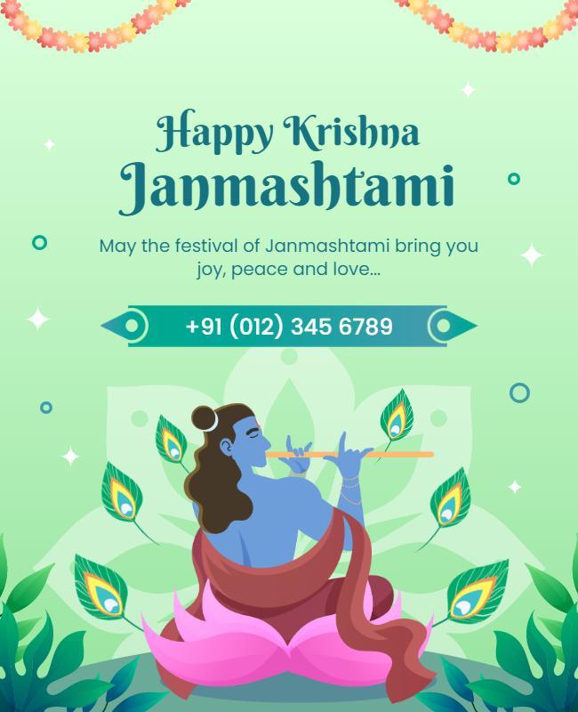 Vibrant Green Krishna Janmashtami Celebration Flyer Template