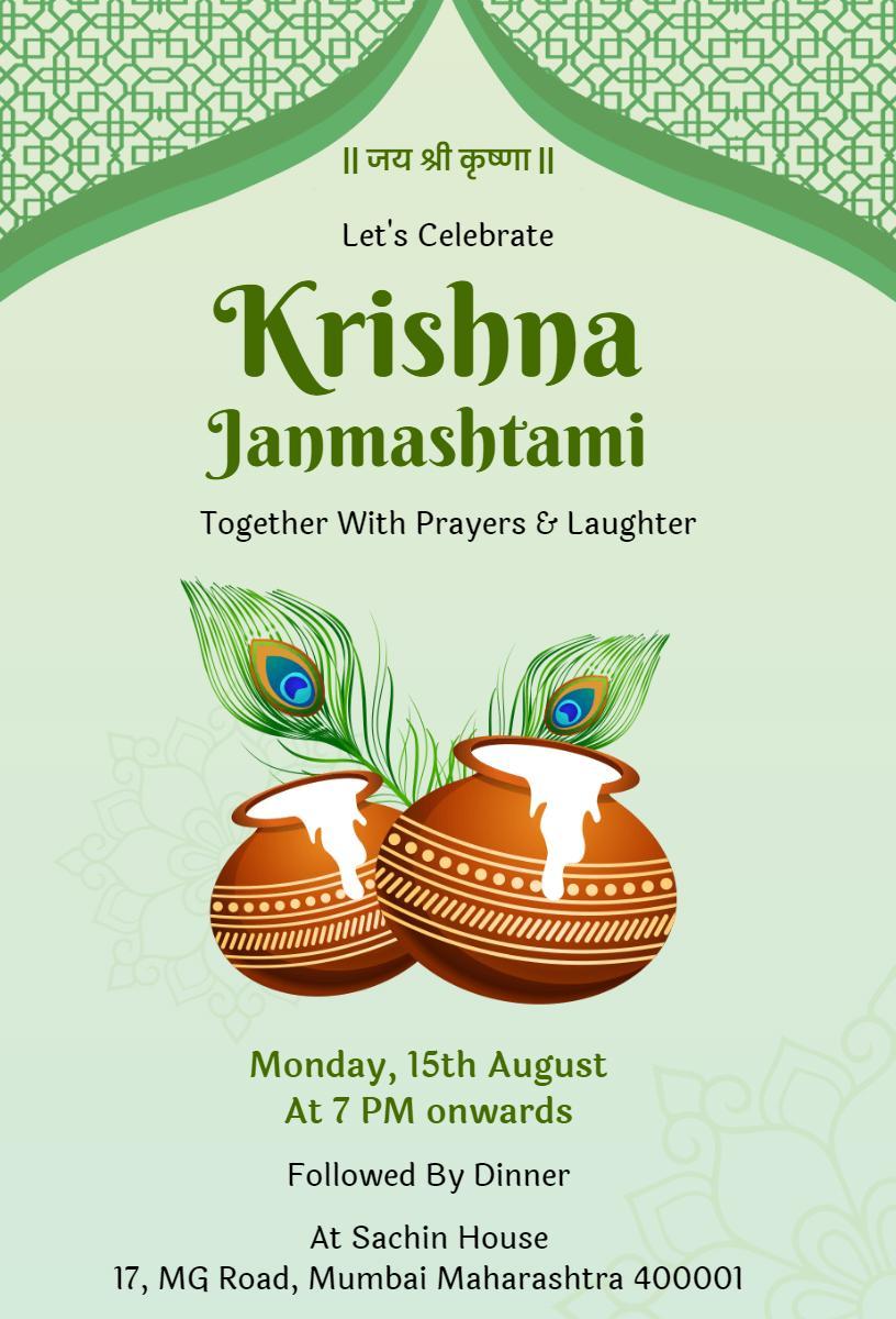 Krishna Janmashtami Celebration Prayers Festivity Invitation Template
