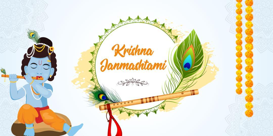 Krishna Janmashtami Celebration with Peacock Theme Tarpaulins Template