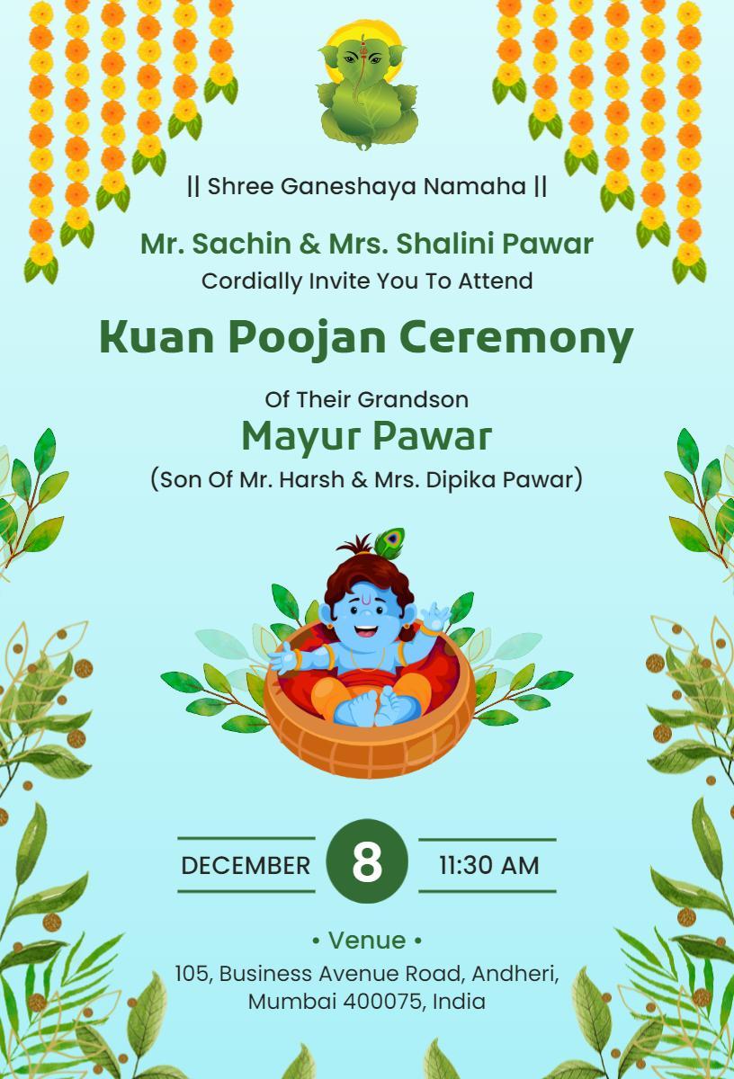 Kuan Poojan Ceremony Grandson Celebration Invitation Template