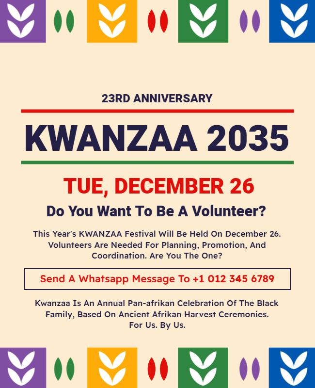 Kwanzaa Celebration Volunteer Call Flyer Template