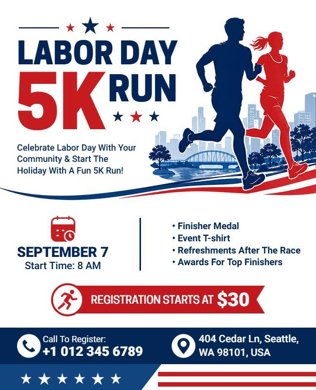 Labor Day 5k Run Event Flyer Template