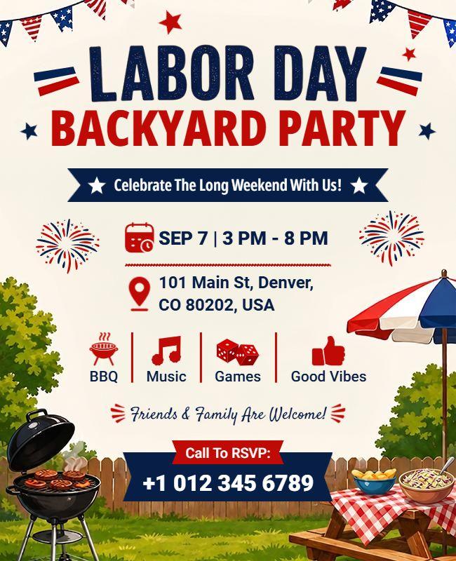 Labor Day Backyard Party Celebration Flyer Template