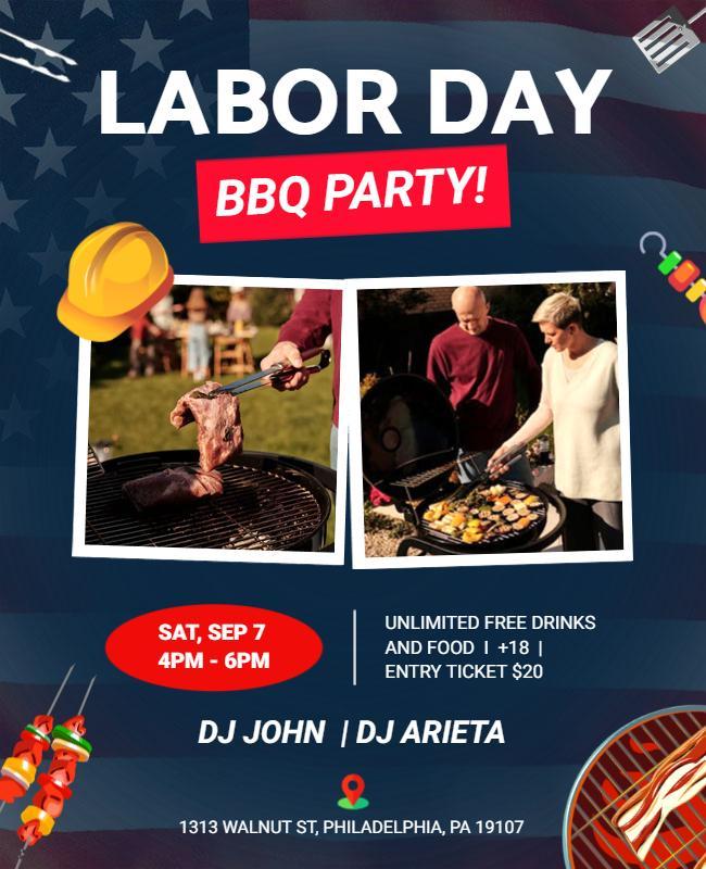 Festive Red Labor Day BBQ Party Flyer Template