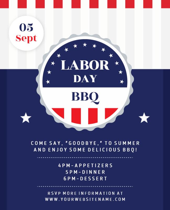 Patriotic Red, White, and Blue Labor Day BBQ Flyer Template