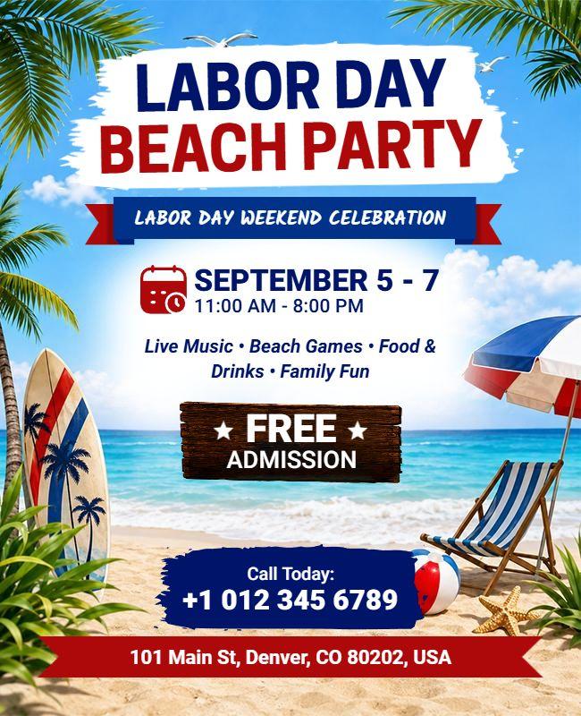 Labor Day Beach Party Celebration Flyer Template