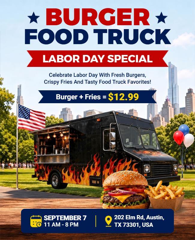 Labor Day Burger Food Truck Event Flyer Template
