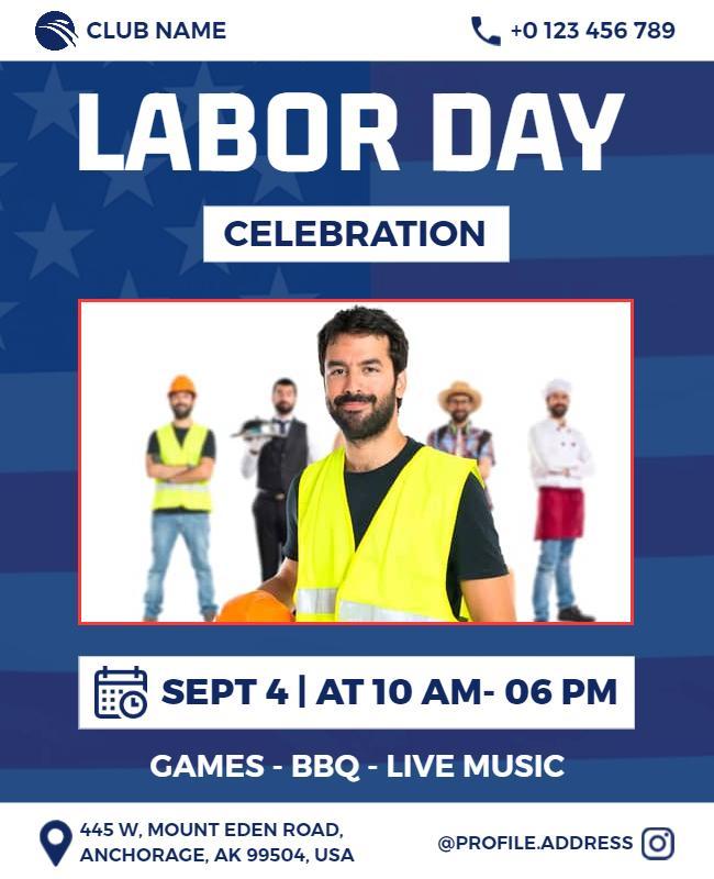 Patriotic Blue Labor Day Celebration Event Flyer Template