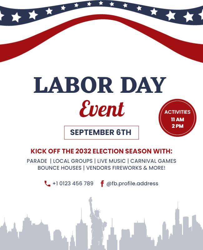 Patriotic Red White and Blue Labor Day Celebration Flyer Template