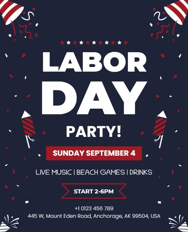 Festive Red and Navy Labor Day Beach Party Flyer Template