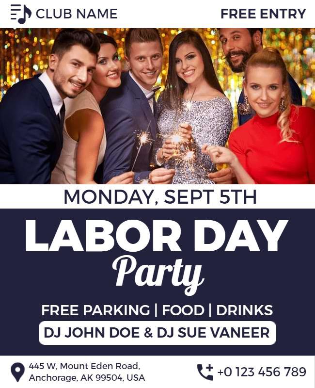 Festive Gold Labor Day Celebration Party Flyer Template