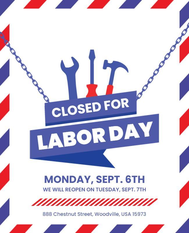 Patriotic Themed Closed for Labor Day Announcement Flyer Template