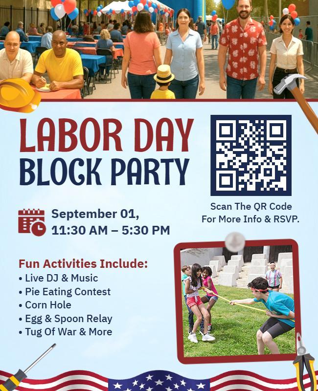 Labor Day Community Block Party Flyer Template