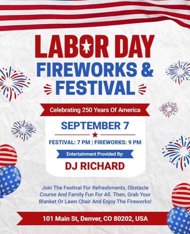 Labor Day Fireworks Festival Celebration Flyer Template