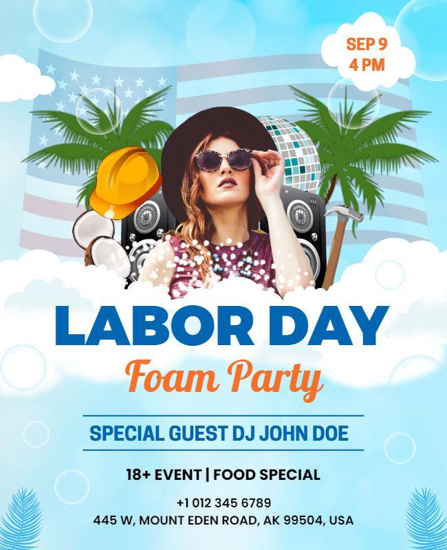 Labor Day Foam Party Event Flyer Template