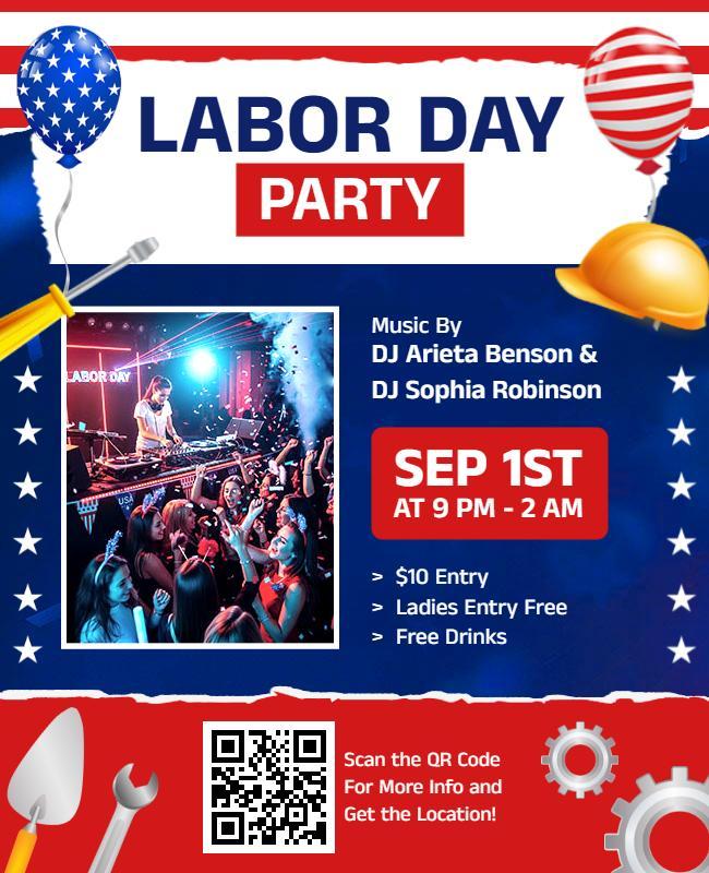 Labor Day Girls Celebration Party Flyer Template