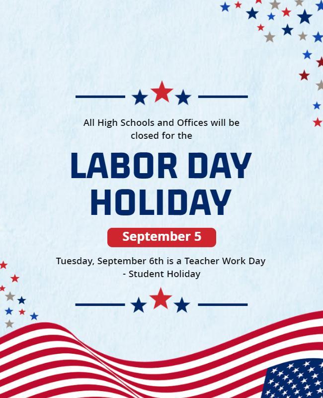 Labor Day Holiday School Closure Flyer Template