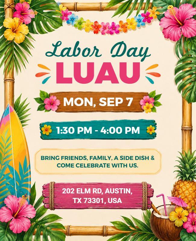 Labor Day Luau Celebration Flyer Template