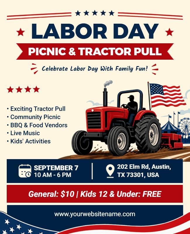 Labor Day Picnic and Tractor Pull Event Flyer Template