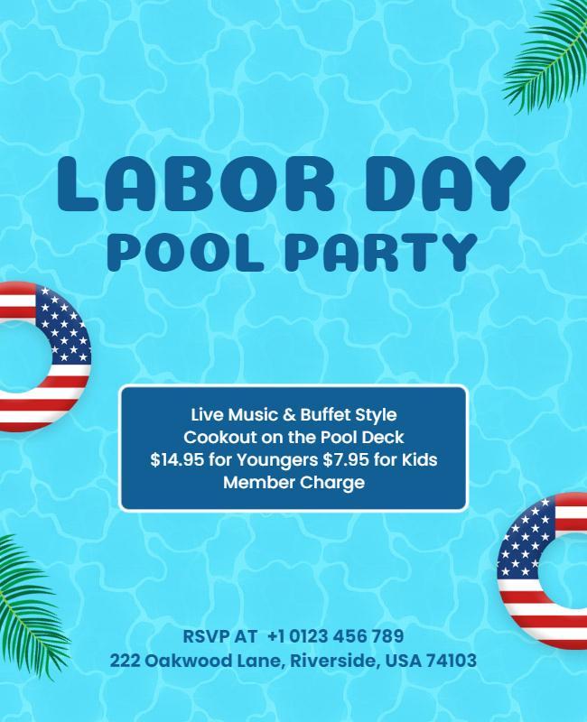 Labor Day Pool Party Celebration Flyer Template