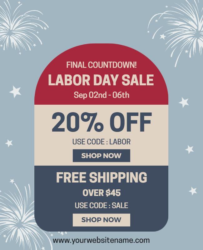 Festive Red Labor Day Sale with Fireworks Flyer Template