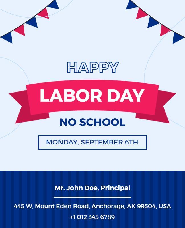 Labor Day School Closure Announcement Flyer Template