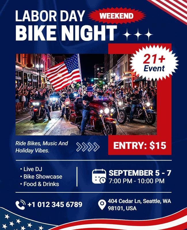 Labor Day Weekend Bike Night Event Flyer Template