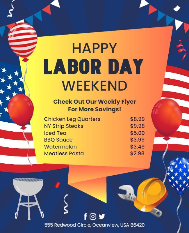 Festive Red and Blue Labor Day Weekend Savings Flyer Template