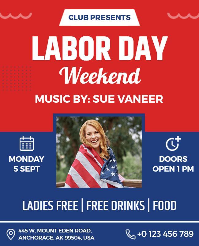 Patriotic Red White and Blue Labor Day Weekend Flyer Template