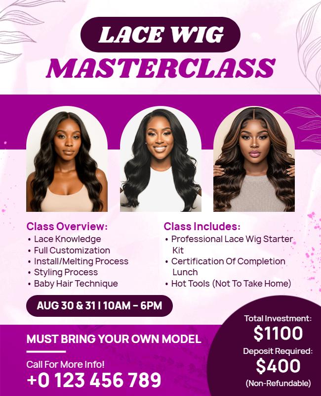 Lace Wig Masterclass Event Flyer Template