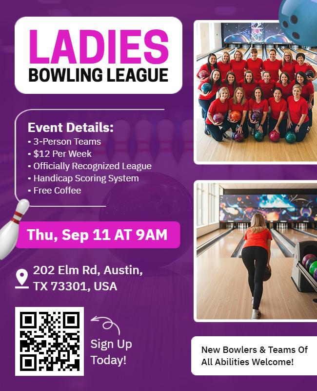 Ladies Bowling League Event Flyer Template