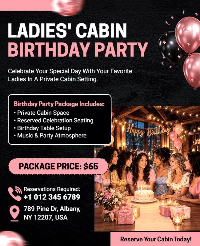 Ladies Cabin Birthday Celebration Flyer Template