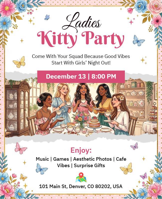 Ladies Kitty Party Invitation Poster Template
