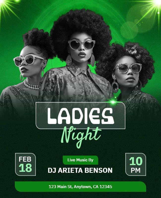 Green Glamorous Ladies Night Party Flyer Template