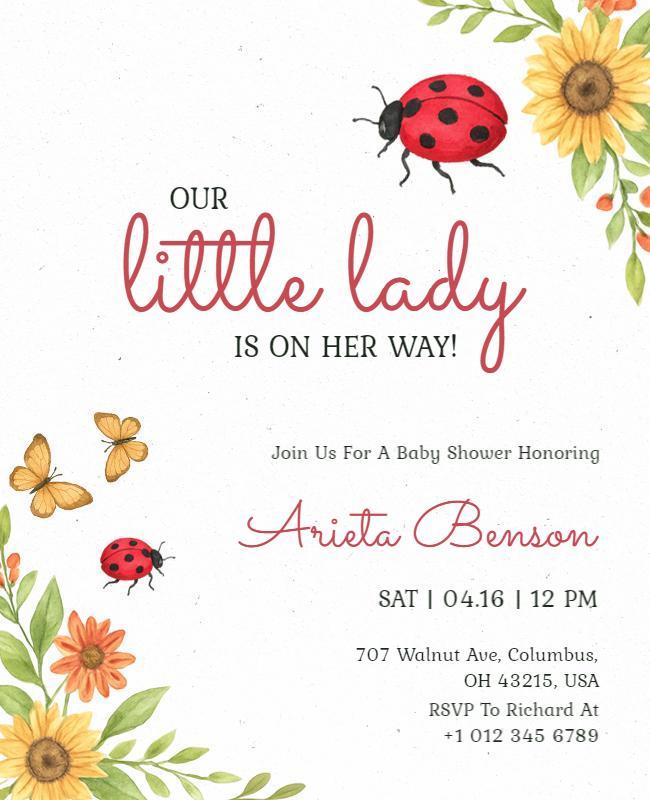 Ladybug Themed Baby Shower Invitation Flyer Template