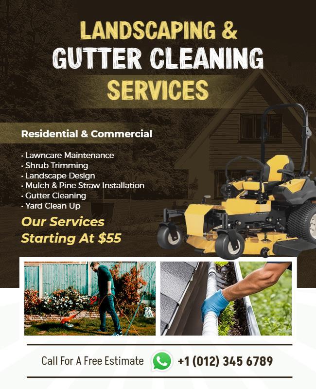 Landscaping and Gutter Cleaning Services Flyer Template