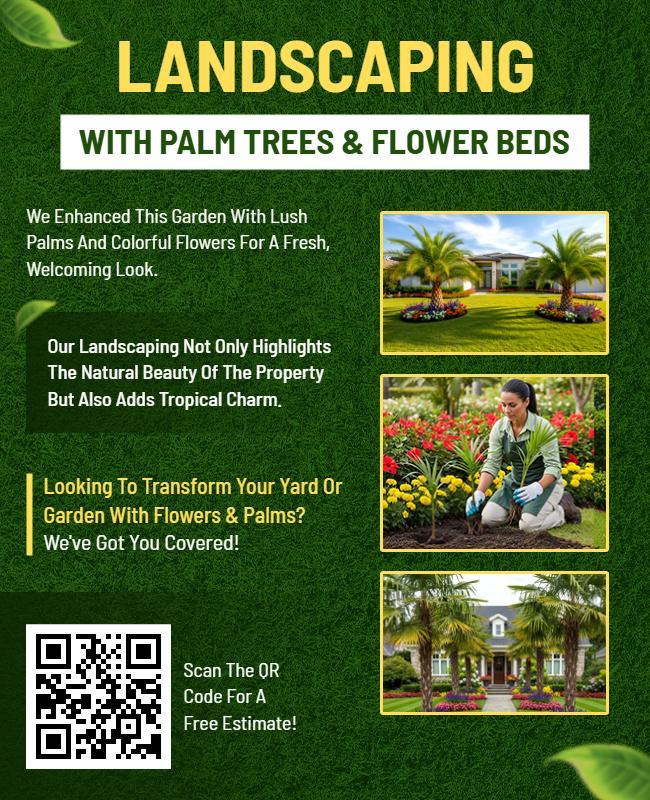 Landscaping Services with Flowers and Palm Trees Flyer Template
