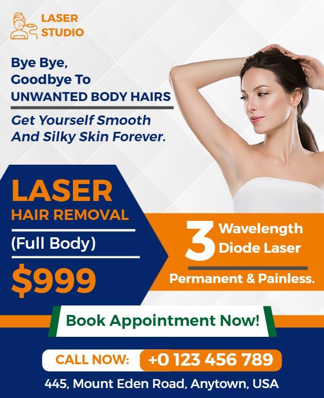 Modern Blue Laser Hair Removal Service Promo Flyer Template