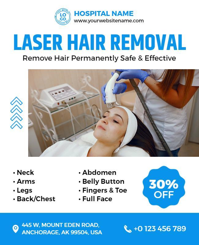 Modern Blue Laser Hair Removal Clinic Flyer Template