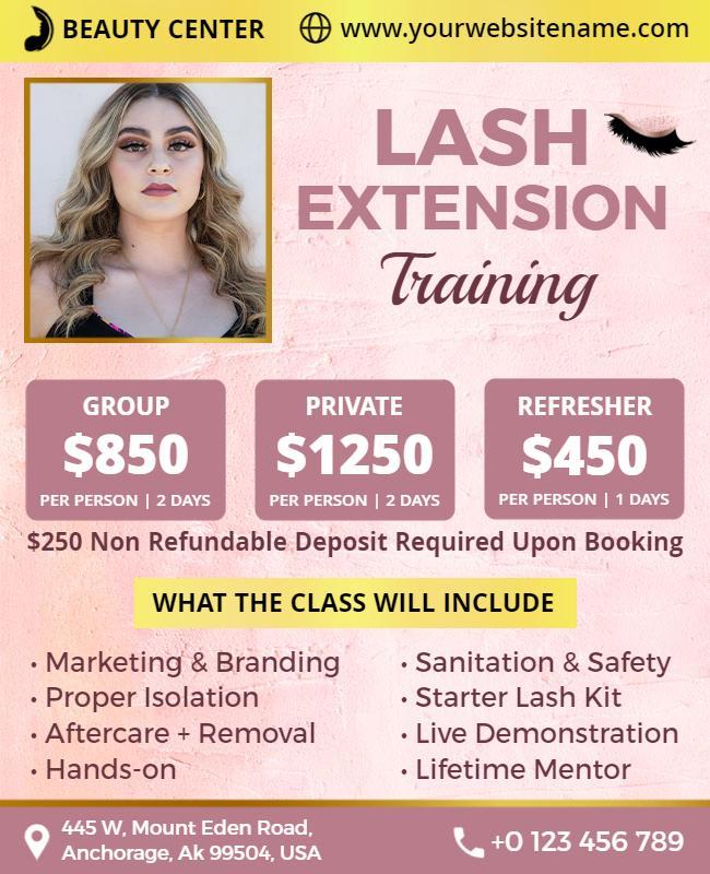 Vibrant Yellow Lash Extension Training Course Flyer Template