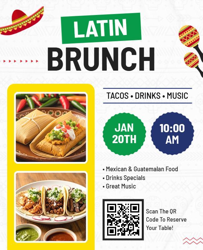 Latin Brunch Event with Tacos and Music Flyer Template