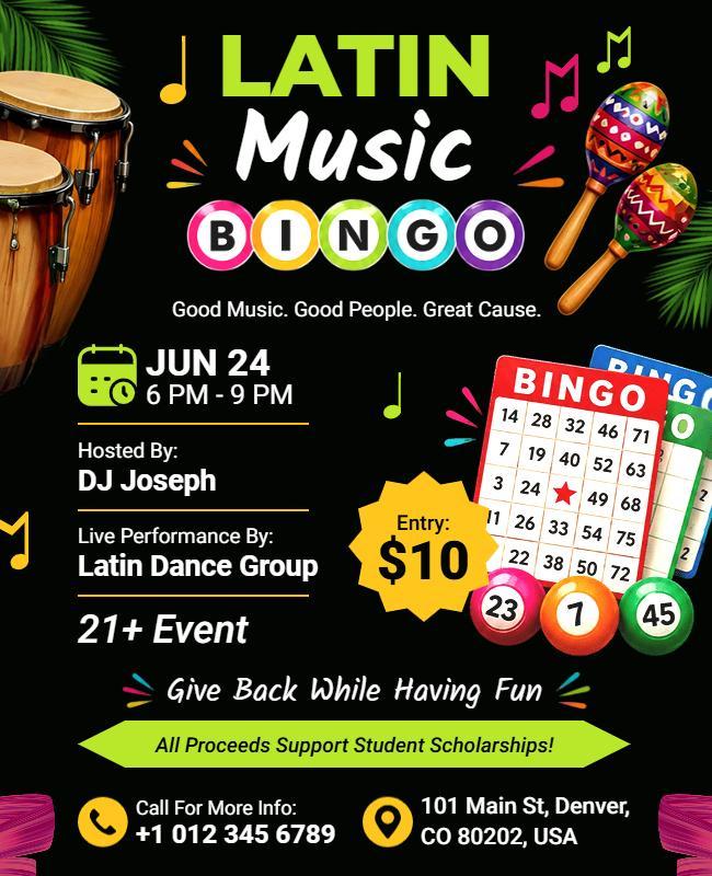 Latin Music Bingo Fundraiser Event Flyer Template