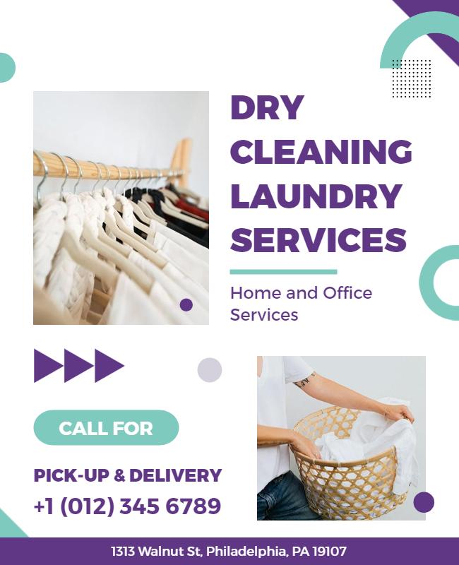 Modern Purple and Green Dry Cleaning Laundry Services Flyer Template