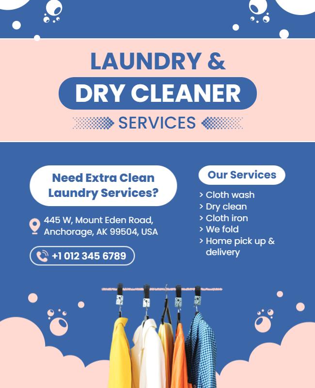 Cheerful Blue Laundry and Dry Cleaning Services Flyer Template