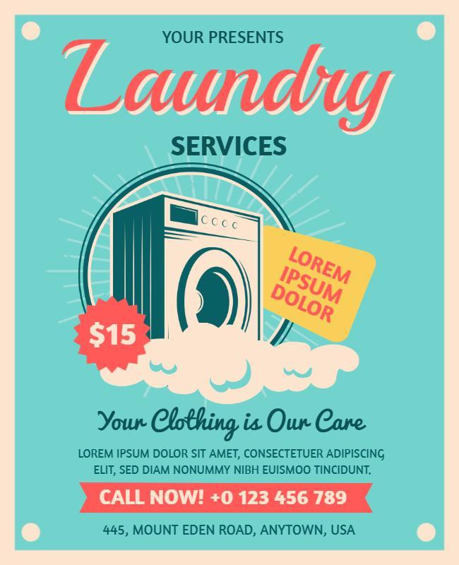 Retro Pastel Laundry Services Flyer Template