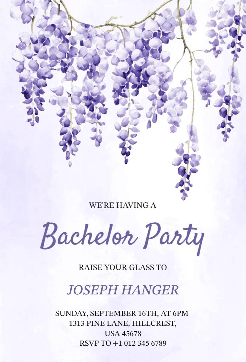 Lavender Floral Elegant Bachelor Party Invitation Template