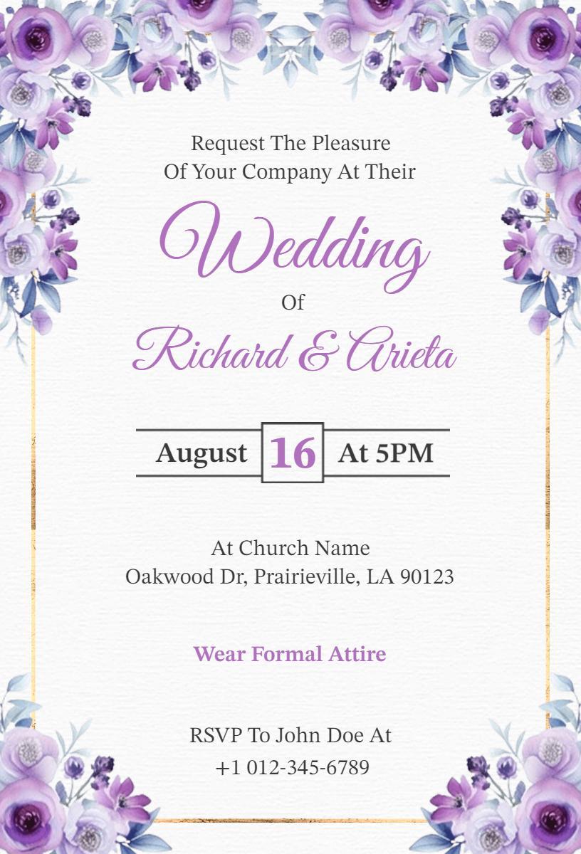 Lavender Floral Romantic Wedding Ceremony Invitation Template