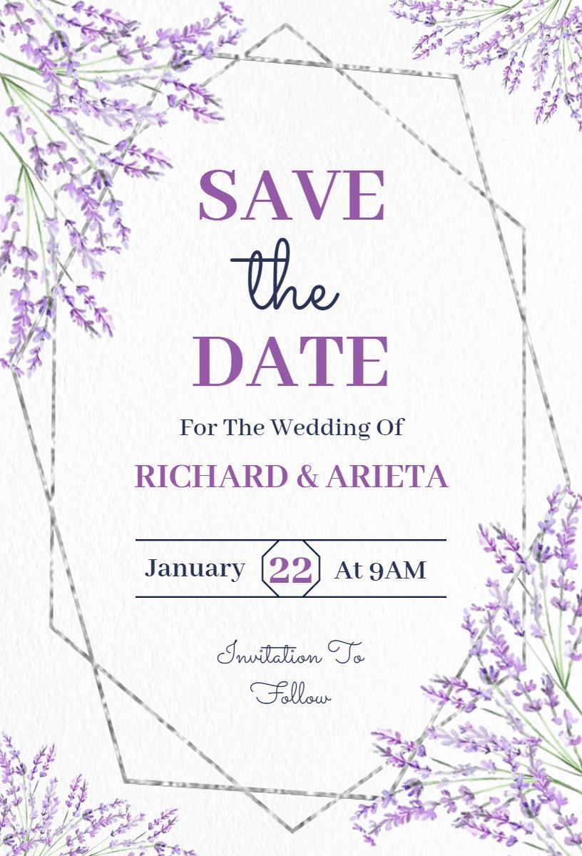 Lavender Floral Save The Date Wedding Invitation Template